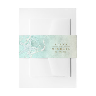 Sea Foam Beach Starfish Wedding ID837 Invitation Belly Band