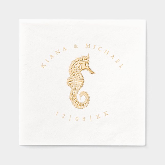 Sea Foam Beach Wedding Seahorse ID837 Foil Napkins (Front)