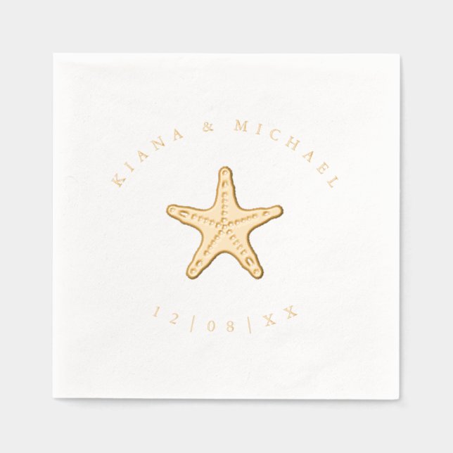 Sea Foam Beach Wedding Starfish ID837 Foil Napkins (Front)