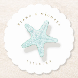 Sea Foam Beach Wedding Starfish ID837 Paper Coaster