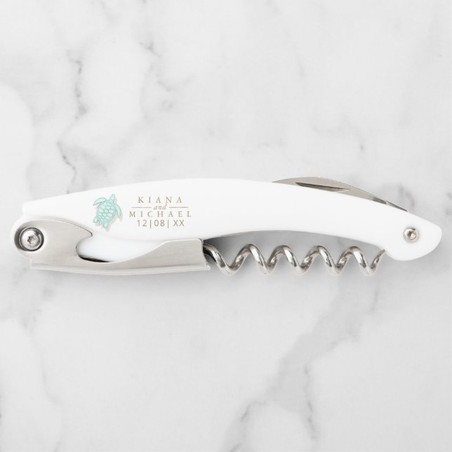 Sea Foam Beach Wedding Turtle ID837  Corkscrew (Front)