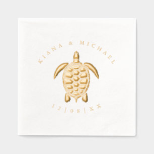 Sea Foam Beach Wedding Turtle ID837 Foil Napkins