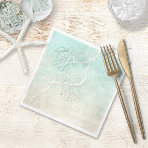 Sea Foam Beach Wedding Turtle ID837 Napkin
