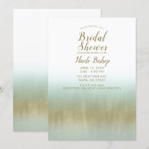 Sea Foam Gold White Elegant Beach Bridal Shower Invitation