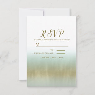 Sea Foam Gold White Elegant Beach Wedding RSVP