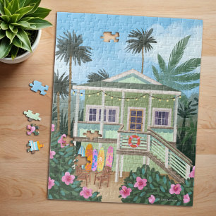 Sea Foam Green Beach House Jigsaw Puzzle