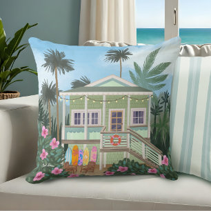 Sea Foam Green Beach House Throw Pillow