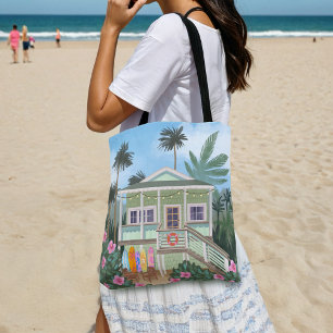 Sea Foam Green Beach House Tote Bag