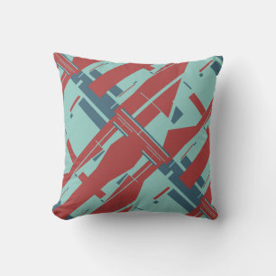 Sea-foam Green Dark Red Diagonal Abstract Design Throw Pillow