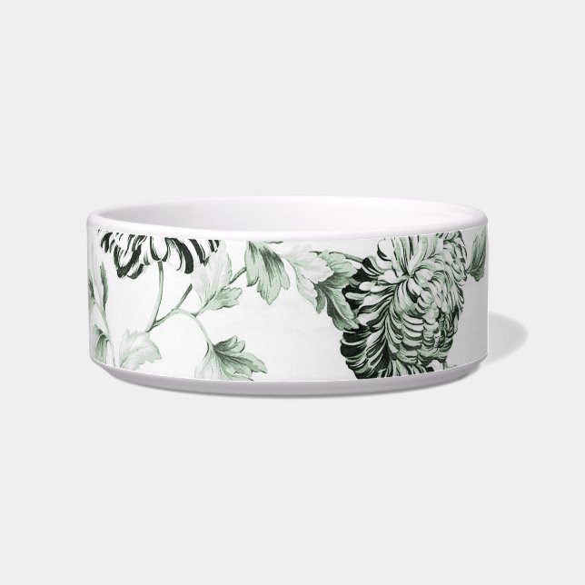 Sea Foam Green Floral Toile Customize Pet Name Bowl (Right)