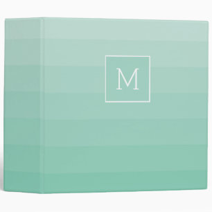 Sea Foam Green Horizontal Stripes Monogram Initial Binder