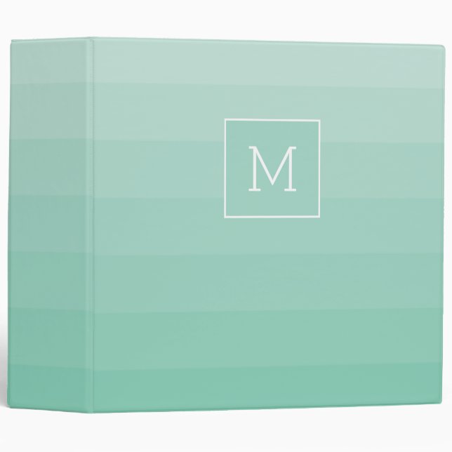Sea Foam Green Horizontal Stripes Monogram Initial Binder (Front/Spine)