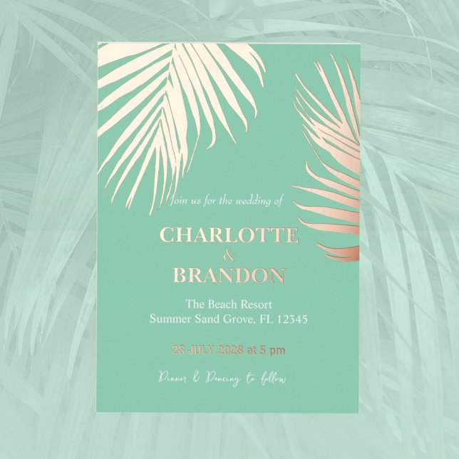 Sea Foam Green Tropical Palm Leaf Wedding Gold  (Creator Uploaded)