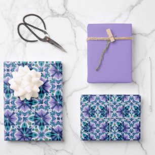 Sea-foam Green, Violet, Jade & White Tile Pattern Wrapping Paper Sheet
