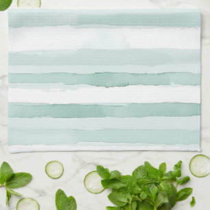 Sea Foam Mint Green White Beach Stripes Kitchen Towel