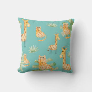 Sea Foam Sage Boy   Jungle Safari Animals Nursery Outdoor Pillow