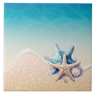 Sea Foam Starfish Coastal Beach Decor Tile