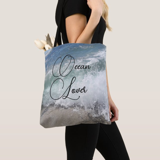 Sea Foam Wave Ocean Lover Personalized Tote Bag (Close Up)
