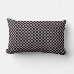 Sea Fog Purple and Black Chequerboard Squares Lumbar Pillow