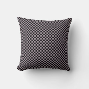 Sea Fog Purple and Black Chequerboard Squares Throw Pillow
