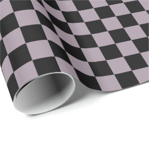 Sea Fog Purple and Black Chequerboard Squares Wrapping Paper