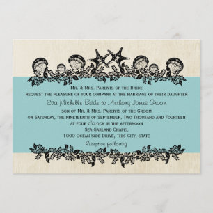 Sea Garland Aqua Wedding Invitation