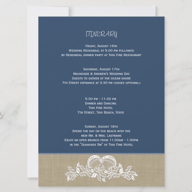 Sea Garland Beach Wedding Large Itinerary Invitation (Front)