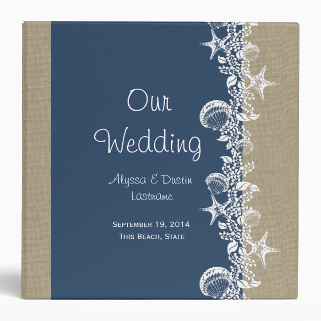 Sea Garland Navy Blue Tropical Beach Wedding Binder (Front)
