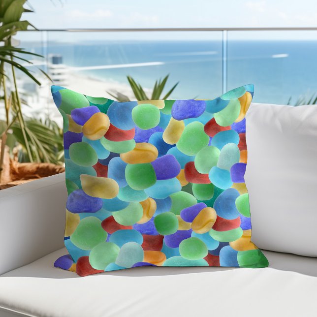 Sea Glass Beach Coastal Summer Outdoor Pillow (Creator Uploaded)