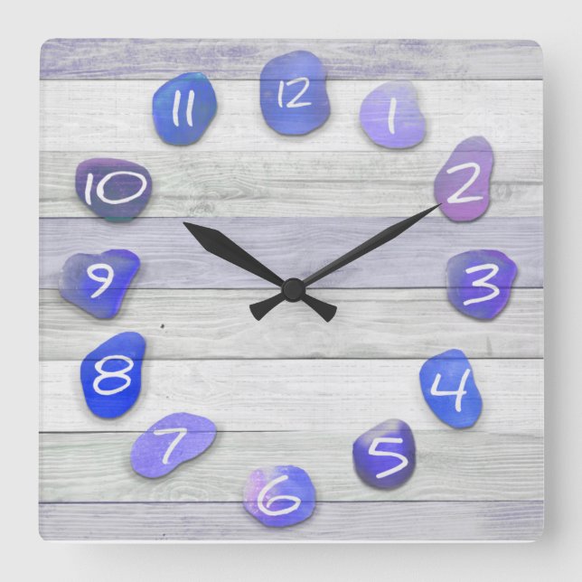 Sea Glass Beach Driftwood Ocean Square Wall Clock (Front)