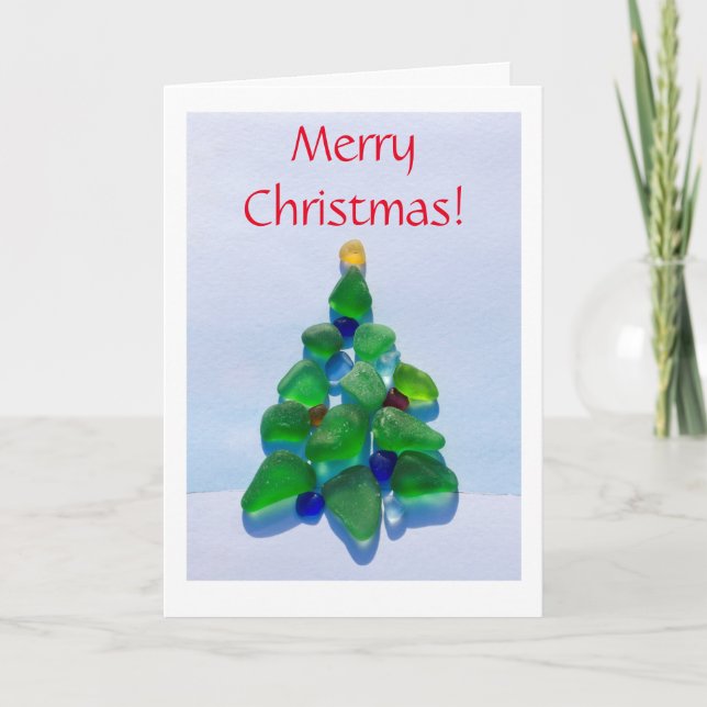 Sea glass, beach glass Christmas Holiday card (Front)