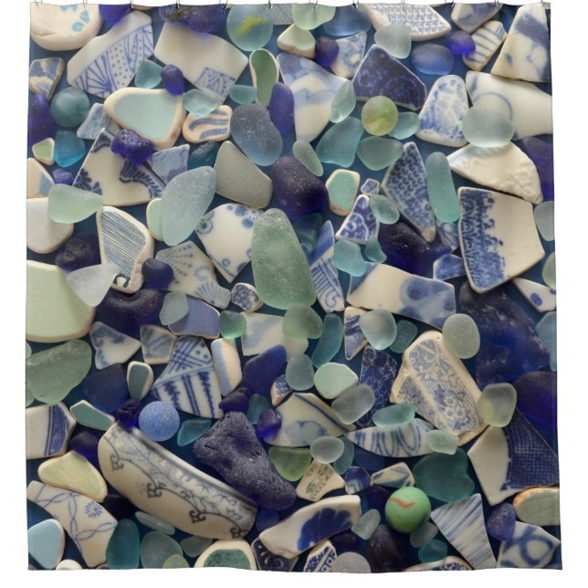 Sea glass, beach pottery, cobalt blue, aqua, green (Front)