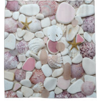 Sea glass, beach pottery, pastel pink beige shells