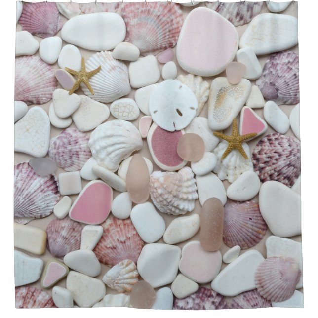 Sea glass, beach pottery, pastel pink beige shells (Front)