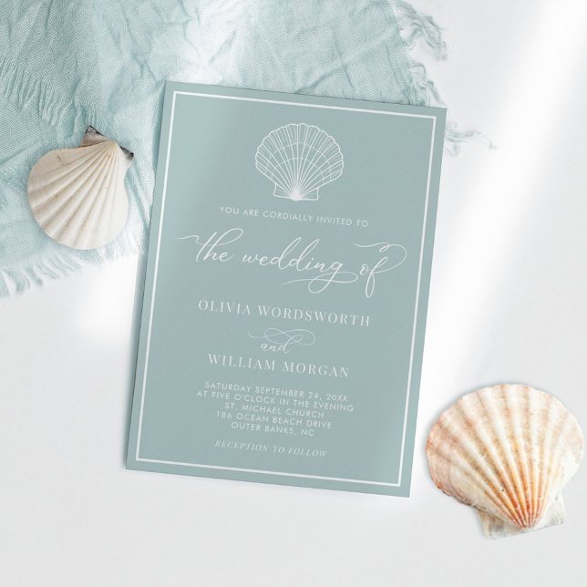 Sea Glass Beach Seashell Elegant Wedding Invitation (Creator Uploaded)