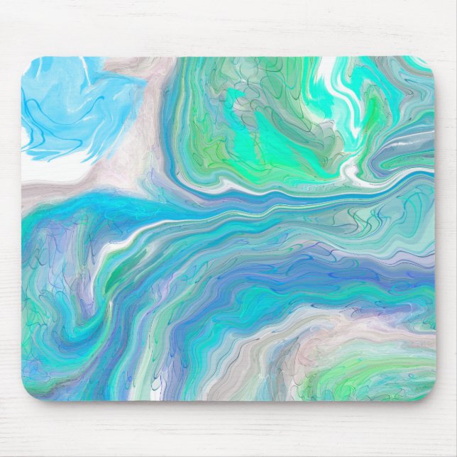 Sea Glass Blue and Green Marble Fluid Art    Mouse Pad (Front)