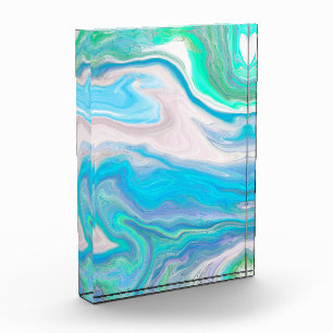 Sea Glass Blue and Green Marble Fluid Art    Photo Block