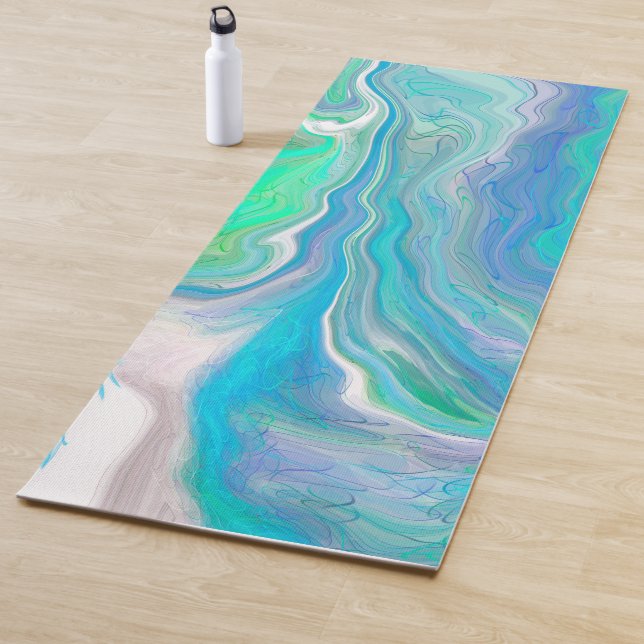 Sea Glass Blue and Green Marble Fluid Art  Yoga Mat (In Situ)
