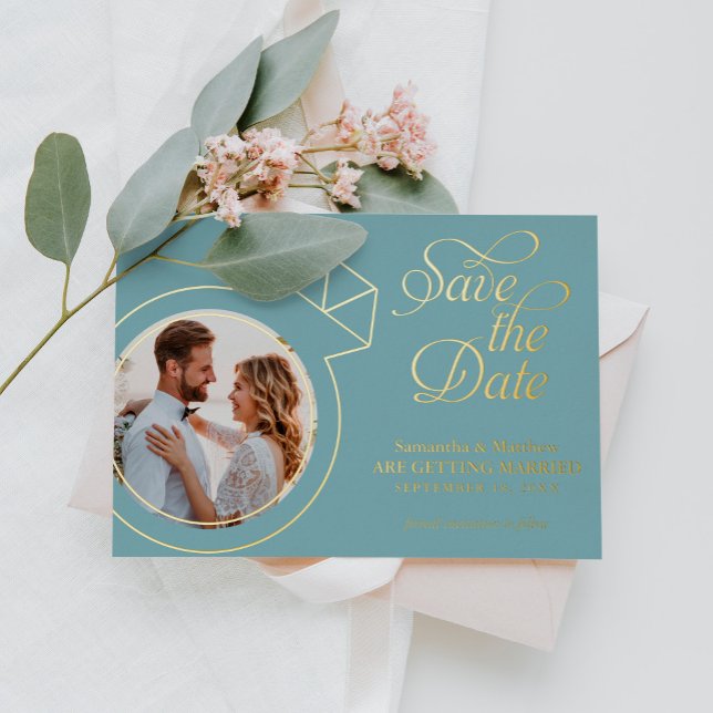 Sea Glass Blue Photo Wedding Save The Date (Creator Uploaded)