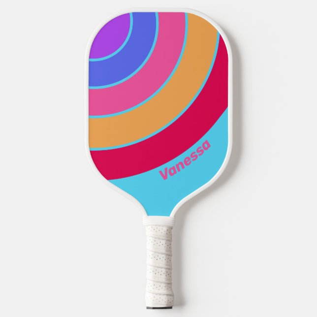 Sea Glass Circle Stripe with Name Pickleball Paddle (Front)