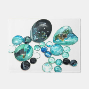 Sea glass colours flowers and bling doormat
