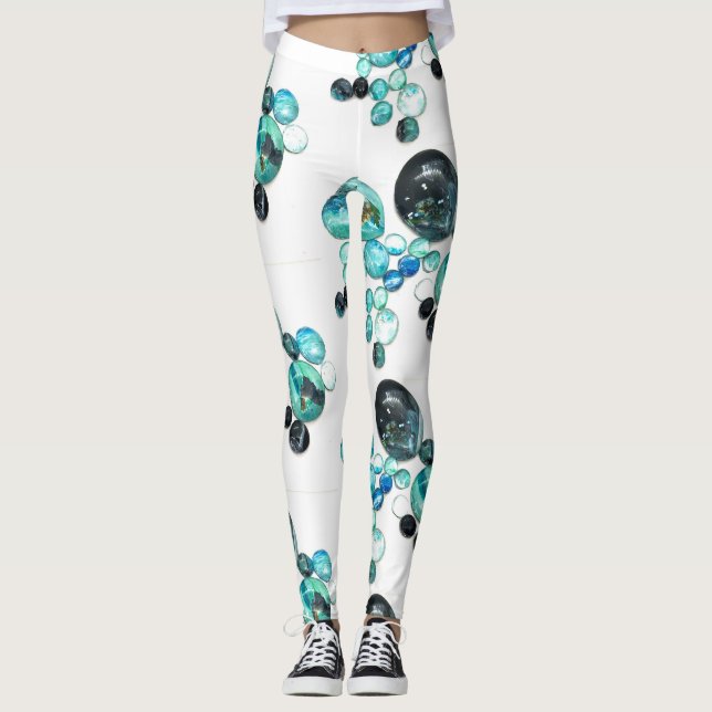 Sea glass colours flowers and bling  leggings (Front)