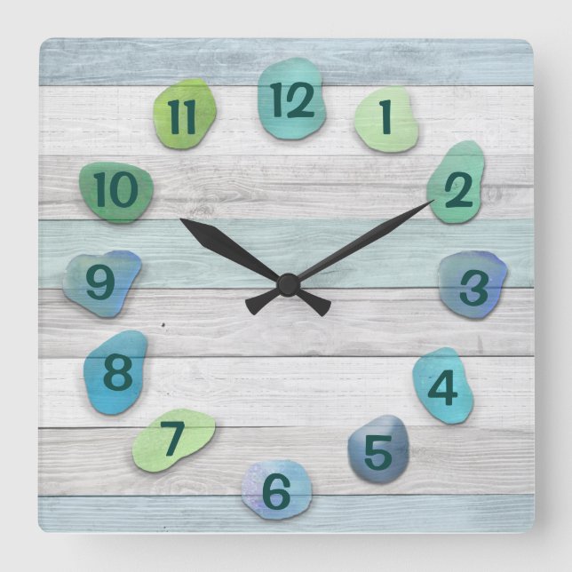 Sea Glass Driftwood Square Wall Clock (Front)