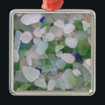 Sea glass from the ocean metal ornament<br><div class="desc">Real,  ocean-tumbled sea glass creates a beautiful blue-green theme. Just as it was found on the beach. Delight your ocean-lover and beach-seeker with this sea glass item!</div>