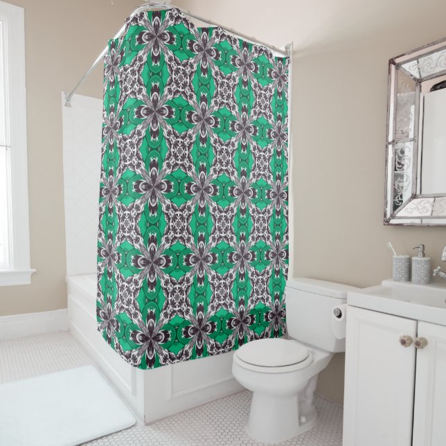 Sea Glass Green and White Repeat Tile Pattern (In Situ)