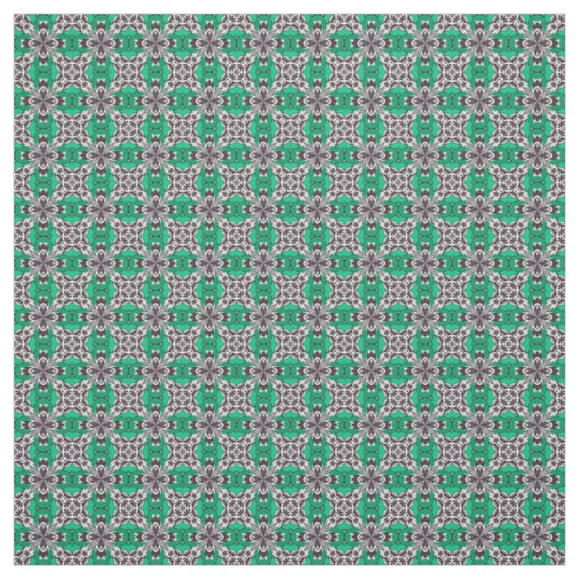 Sea Glass Green and White Repeat Tile Pattern Fabric (Swatch)