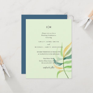 Sea Glass Green Blue Tropical Leaf Wedding
