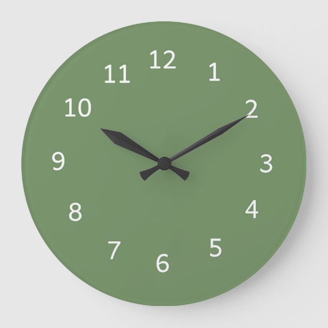 Sea Glass Green Colour Minimalist Plain Design Large Clock (Front)