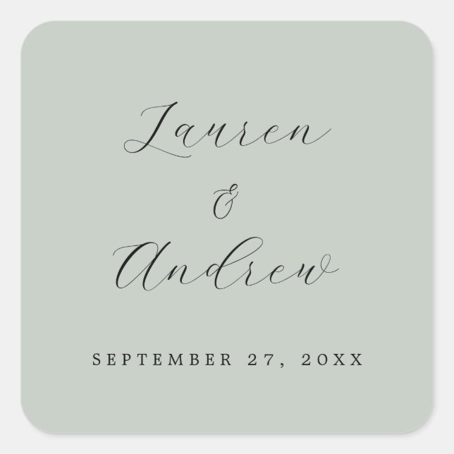 Sea Glass Green Elegant Modern Simple Wedding Square Sticker (Front)