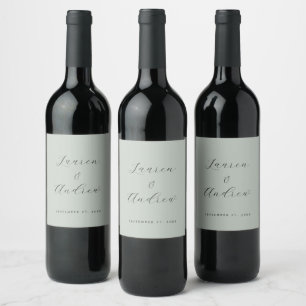 Sea Glass Green Elegant Modern Simple Wedding Wine Label